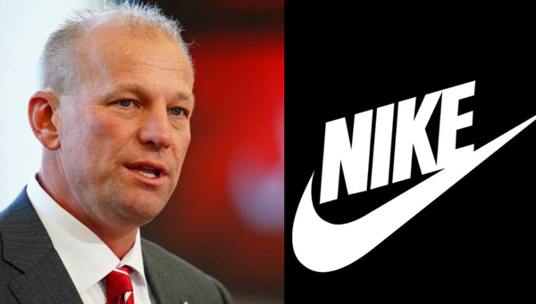 Kalen DeBoer  (L) and Nike logo (R)