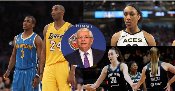 Collage: A&#8217;ja Wilson, Breanna Stewart, David Stern, Kobe Bryant, Chris Paul