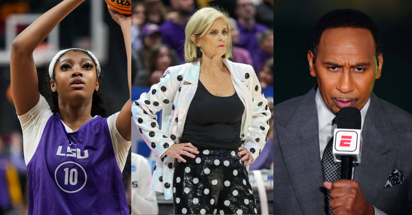 Angel Reese, Kim Mulkey and Stephen A. Smith