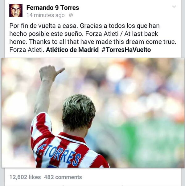 Fernando Torres is back to the club which made him.