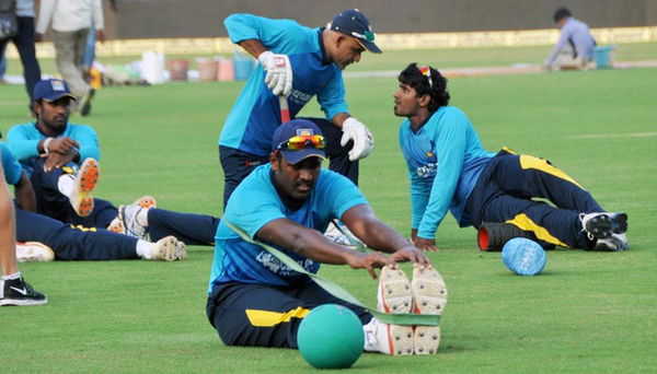 Cricketers at practice session