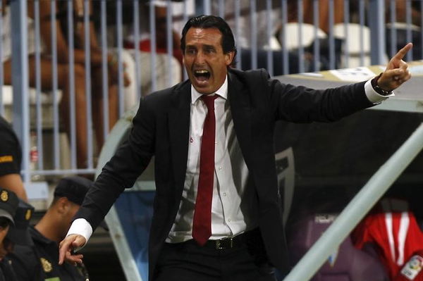 Sevilla&#8217;s coach Emery gestures during their Spanish first division soccer match against Malaga at La Rosaleda stadium in Malaga