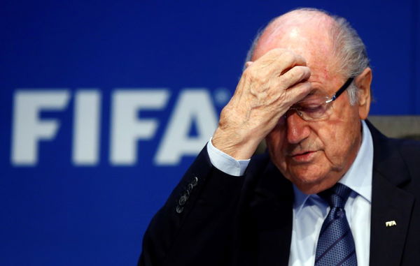 File photo of re-elected FIFA President Blatter gesturing during a news conference after an extraordinary Executive Committee meeting in Zurich