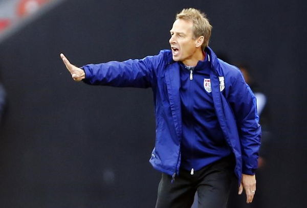 The U.S. team coach Klinsmann gestures during the international friendly soccer match against Switzerland at the Letzigrund Stadium in Zurich