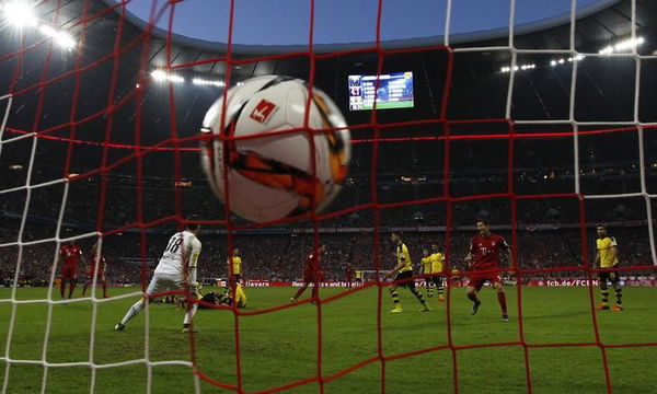 Bayern Munich&#8217;s Goetze scores a goal against Borussia Dortmund during their German first division Bundesliga soccer match in Munich