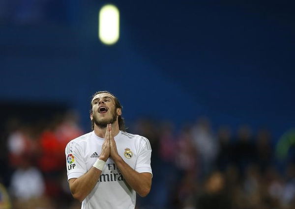 Real Madrid&#8217;s Gareth Bale reacts during their Spanish first division derby soccer match in Madrid