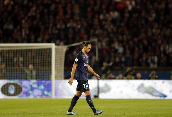 Paris St Germain&#8217;s Ibrahimovic leaves the pitch during his French Ligue 1 soccer match against Olympique Marseille at the Parc des Princes stadium in Paris