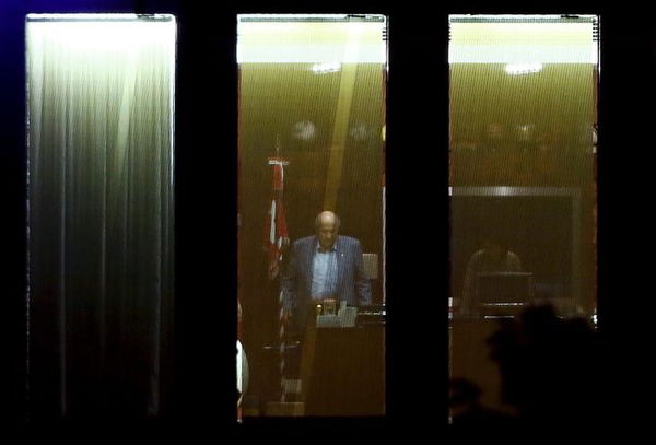 FIFA President Blatter stands in an office at the FIFA headquarters after a meeting of the FIFA executive committee in Zurich