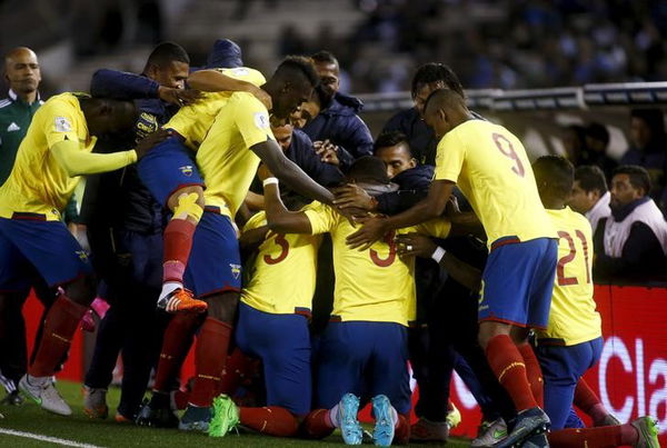 Ecuador&#8217;s Frickson Erazo celebrates after scoring a goal during their 2018 World Cup qualifying soccer match against Argentina at the Antonio Vespucio Liberti stadium in Buenos Aires