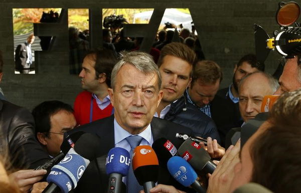 Niersbach, the German Soccer Association (DFB) President and member of the FIFA executive committee, talks to the media during a meeting of the FIFA executive committee in Zurich