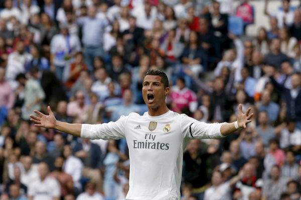 Real Madrid&#8217;s striker Cristiano Ronaldo reacts during their Spanish First Division soccer match against Levante at Santiago Bernabeu stadium in Madrid