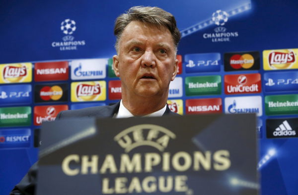 Manchester United&#8217;s coach van Gaal speaks during news conference on eve of their Champions League Group B soccer match against CSKA Moscow at Arena Khimki stadium outside Moscow