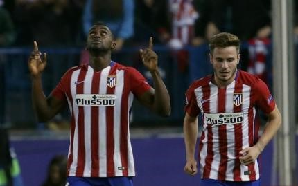 Atletico Madrid&#8217;s Martinez celebrates after scoring a goal against Astana during their Champions League group C soccer match in Madrid