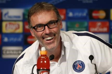 Paris St Germain&#8217;s coach Laurent Blanc attends a news conference at the Parc des Princes stadium in Paris