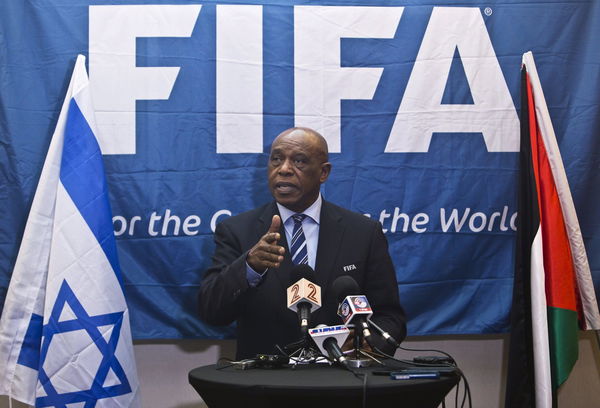 Sexwale, chairman of the FIFA monitoring committee Israel and Palestine, speaks during a news conference in Tel Aviv