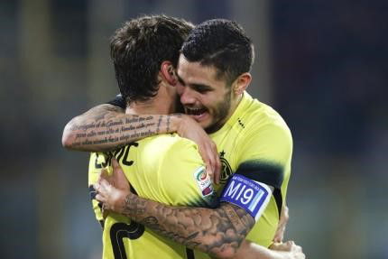 Inter Milan&#8217;s Icardi celebrates after scoring against Bologna during their Serie A soccer match in Bologna