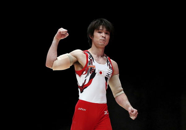 Japan&#8217;s Uchimura reacts during the men&#8217;s team final at the World Gymnastics Championships at the Hydro arena in Glasgow