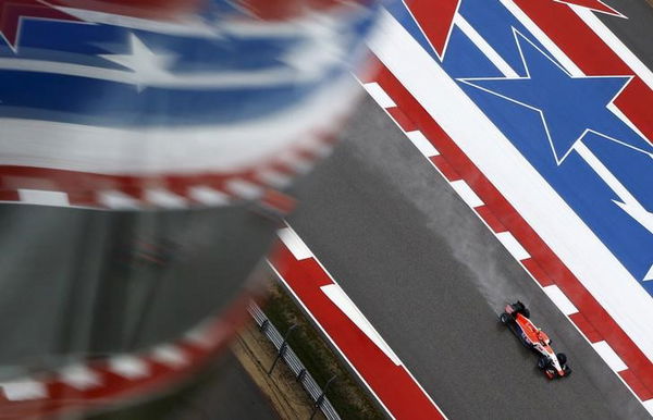 Manor Marussia Formula One driver Alexander Rossi of the United States drives during qualifying for the United States Grand Prix in Austin, Texas