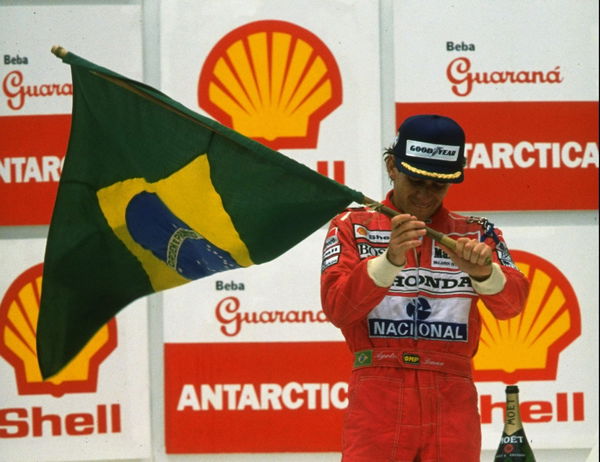 Ayrton Senna after his first home win at the 1991 Brazilian Grand Prix