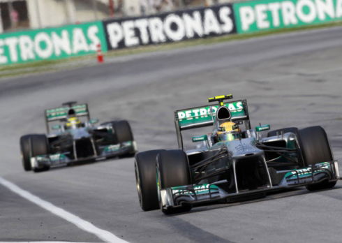 Hamilton ahead of Rosberg 2013 Malaysian GP &#8211; Mercedes Benz