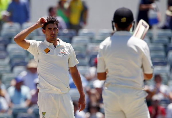 Australia&#8217;s Mitchell Starc reacts after bowling a delivery to New Zealand&#8217;s Ross Taylor during the third day of the second cricket test match at the WACA ground in Perth, Western Australia