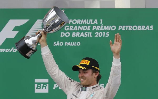 Mercedes Formula One driver Rosberg of Germany celebrates after winning the Brazilian F1 Grand Prix in Sao Paulo