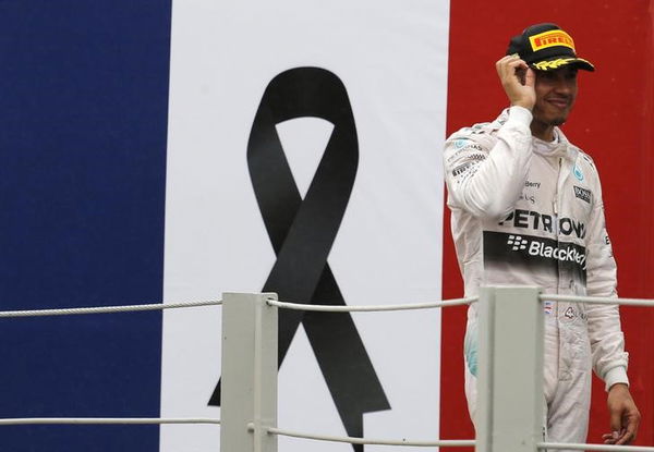 Mercedes Formula One driver Hamilton of Britain reacts after taking second place in the Brazilian F1 Grand Prix in Sao Paulo