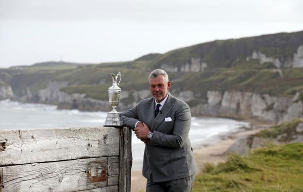 2011 British Open Champion Darren Clarke poses with the Claret Jug trophy at the Royal Portrush Golf Club where it was revealed the 2019 Open championship will be held, Northern Ireland