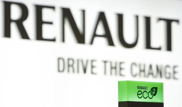 French car manufacturer Renault&#8217;s eco2 seal of environmental performance is shown at the company&#8217;s exhibition stand during the first media day of the 80th Geneva Car Show at the Palexpo in Geneva