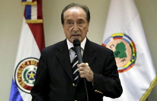 File photo of former FIFA Vice President Eugenio Figueredo speaking during a news conference in Asuncion