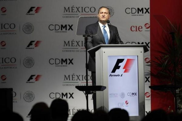 Soberon Kuri of live events company CIE delivers a speech during a news conference to announce a Formula One race in Mexico City