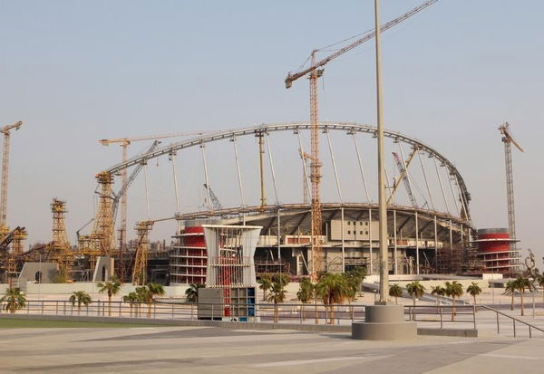 Construction work goes on at the Khalifa International Stadium in Doha