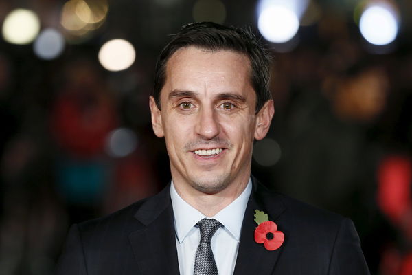 Former Manchester United player Neville poses for photographers on the red carpet at the world premiere of &#8220;Ronaldo&#8221; at Leicester Square in London