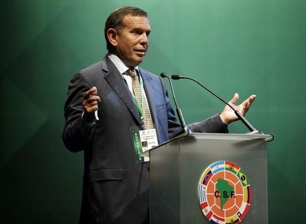 South American Football Confederation (CONMEBOL) President Juan Angel Napout speaks during the CONMEBOL congress in Luque