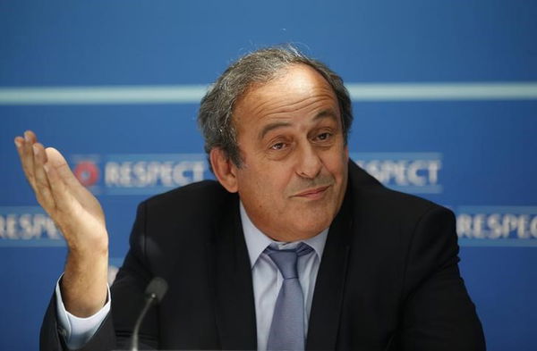 UEFA President Platini attends a news conference after the draw for the 2015/2016 UEFA Europa League soccer competition at Monaco&#8217;s Grimaldi Forum in Monte Carlo