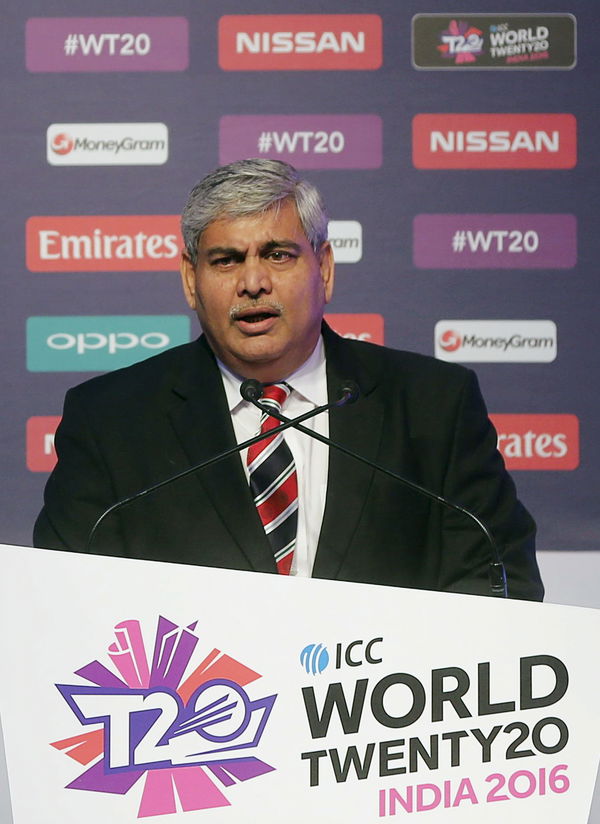 Shashank Manohar, Chairman of ICC, speaks during a ceremony to announce the fixtures of World Twenty20 in Mumbai