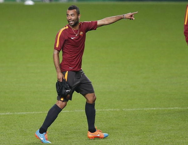 AS Roma&#8217;s Cole attends a training session at Etihad Stadium in Manchester