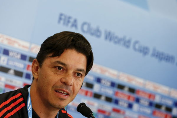 Argentine club River Plate&#8217;s coach Marcelo Gallardo speaks during a news conference ahead of his team&#8217;s Club World Cup semi-final soccer match against Sanfrecce Hiroshima in Osaka