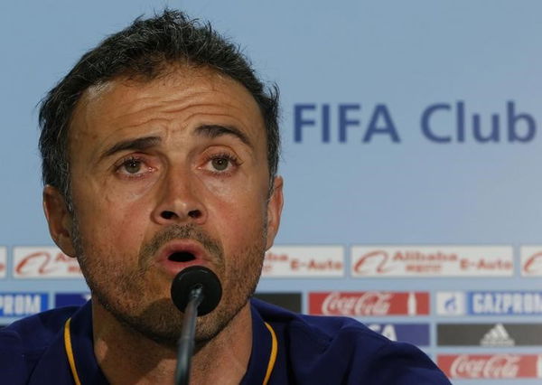 Barcelona&#8217;s coach Enrique speaks during a news conference ahead of his team&#8217;s Club World Cup semi-final soccer match against China&#8217;s Guangzhou Evergrande in Yokohama