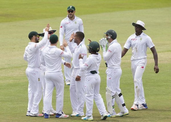 South Africa celebrates the wicket of England&#8217;s Stokes during the first cricket test match in Durban