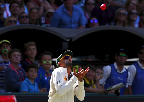 Australia&#8217;s Nathan Lyon prepares to take a catch to dismiss New Zealand&#8217;s Tim Southee for 13 runs during the third day of the third cricket test match at the Adelaide Oval, in South Australia