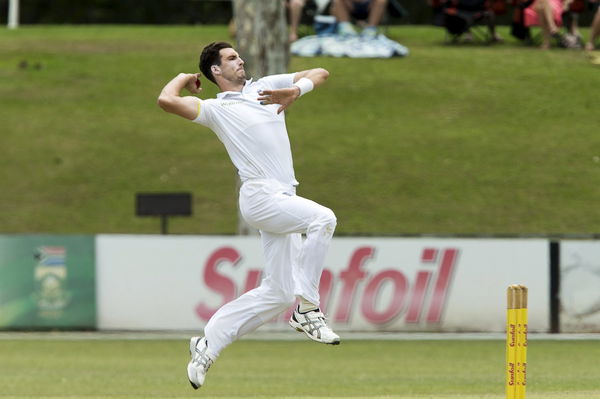 England&#8217;s Finn bowls during a tour match against the South Africa A in Pietermaritzburg