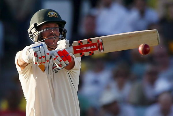 Australia&#8217;s David Warner hits a boundary during the first day of the second cricket test match against New Zealand at the WACA ground in Perth, Western Australia