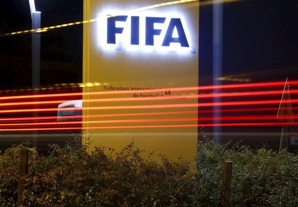 The FIFA logo is seen outside their headquarters in Zurich