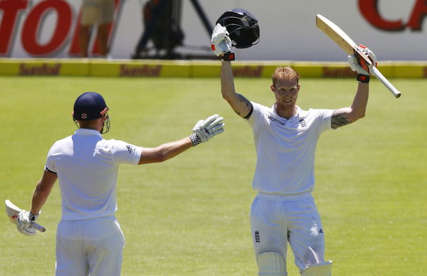 England&#8217;s Stokes celebrates scoring a double century with Bairstow during the second cricket test match against South Africa in Cape Town