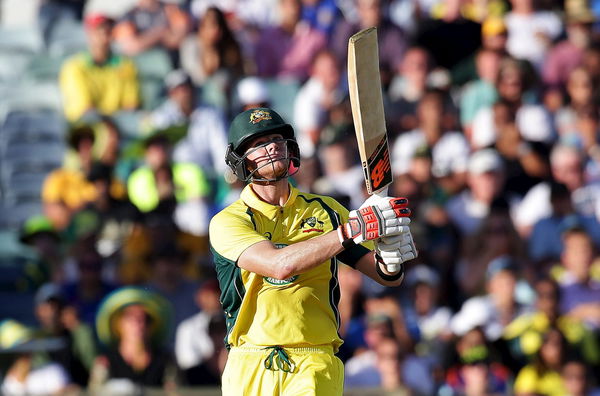 Australia&#8217;s Steve Smith watches the ball after he hit it for a six during their One Day International cricket match against India in Perth