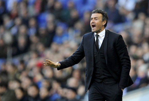 Barcelona&#8217;s head coach Luis Enrique directs his players during the match.