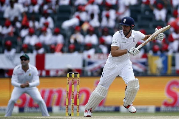 England&#8217;s captain Alastair Cook makes a run during the third cricket test match against South Africa in Johannesburg