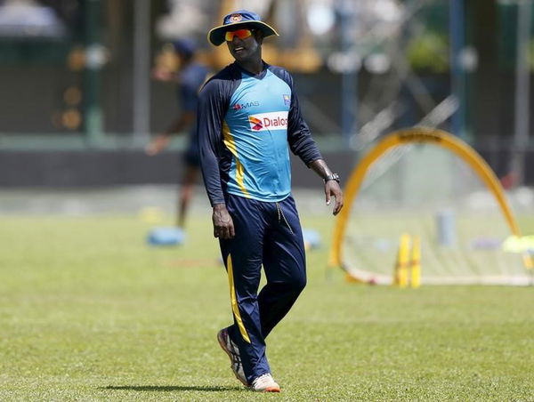 Sri Lanka&#8217;s cricket Mathews reacts during a practice session ahead of their second test cricket match against India in Colombo