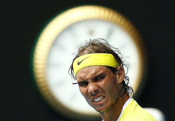 Spain&#8217;s Nadal reacts during his first round match against Spain&#8217;s Verdasco at the Australian Open tennis tournament at Melbourne Park, Australia